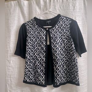 Talbots Navy Blue/Black and white cardigan with a floral pattern